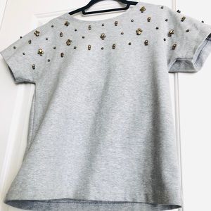 J. Crew Women’s Embellished Short Sleeve Grey Top